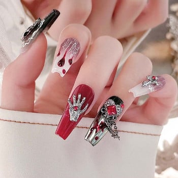 10Pcs готически пънк стил Nail Art Charms 3D Heart Cross Хелоуин Череп Любовна верига Дизайн на висулка Аксесоари за декорация на нокти