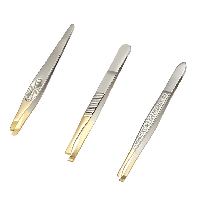 Uzacu pincete nerūsējošā tērauda skaistumkopšanas saspraude ar slīpu galu plakana uzgaļa uzacu pincete uzacu apgriešanai, sejas matu noņemšanas rīki