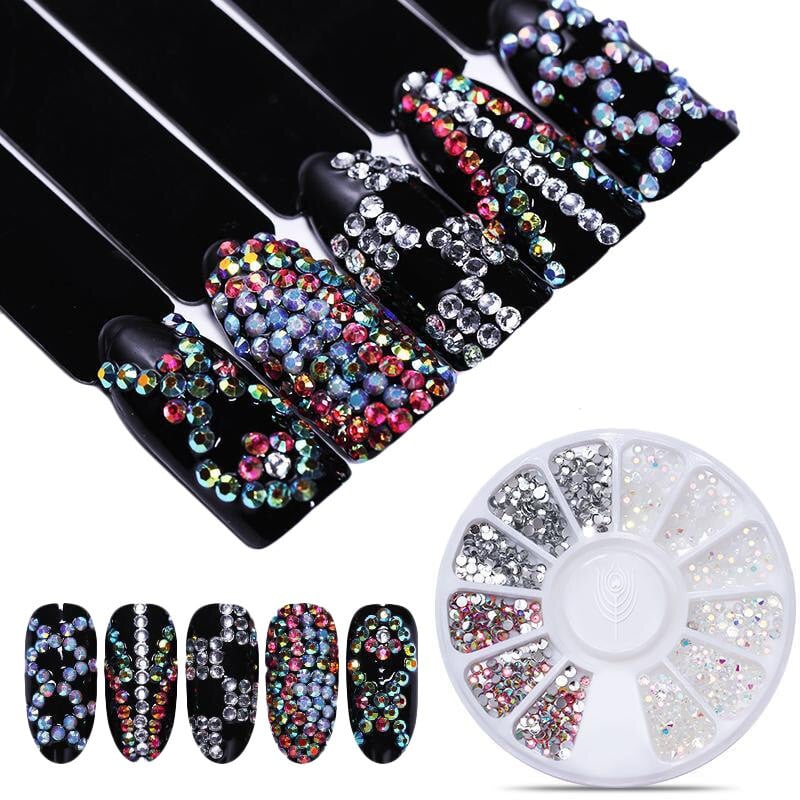 3 Boxes AB Crystal Rhinestones Set jauktas krāsas 3D plakanu nagu dekorēšana DIY nagu dārgakmeņi un piekariņi manikīra amatniecības dekorēšanai