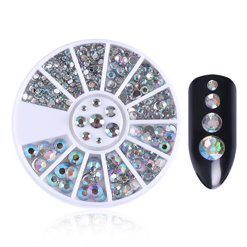 3 Boxes AB Crystal Rhinestones Set jauktas krāsas 3D plakanu nagu dekorēšana DIY nagu dārgakmeņi un piekariņi manikīra amatniecības dekorēšanai