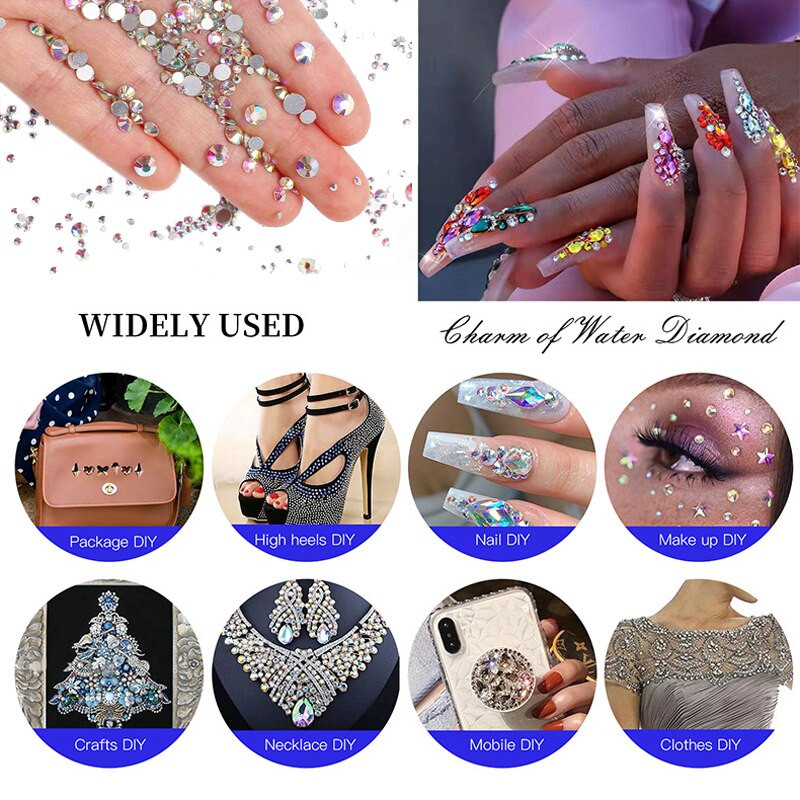 3 Boxes AB Crystal Rhinestones Set jauktas krāsas 3D plakanu nagu dekorēšana DIY nagu dārgakmeņi un piekariņi manikīra amatniecības dekorēšanai
