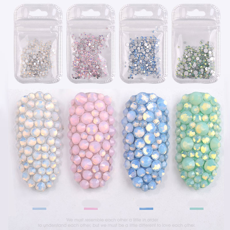 1 paket Mix Opal Crystal Nail Art Rhinestones 3d Charm Glass Flatback Bez hitnih popravka DIY Nakit za nokte Naljepnice Ukrasi za nokte