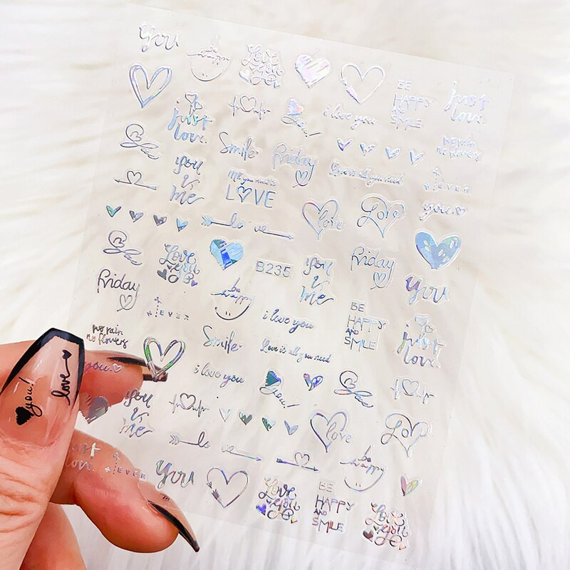 6 buc./pachet Autocolante 3D pentru unghii, auriu, argintiu, inimă de dragoste, literă, imagine, decorarea unghiilor, stil ins autocolant, folii de bricolaj, accesorii