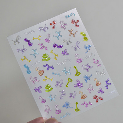 1 ks 3D kreslené dúhové nálepky na nechty, módne kawaii dizzy púdrové lícenky, lepidlo na prenos, dekorácie na nechty, slidery, DIY