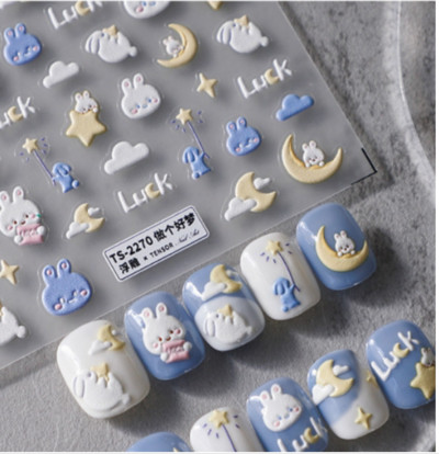 1 ks 3D kreslené dúhové nálepky na nechty, módne kawaii dizzy púdrové lícenky, lepidlo na prenos, dekorácie na nechty, slidery, DIY