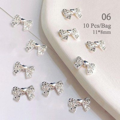10 komada štrasa u obliku leptira Šarm za nokte srebrna/zlatna mašna za nokte visi Luksuzno metalno srce 3D ukrasi za nokte Manikura