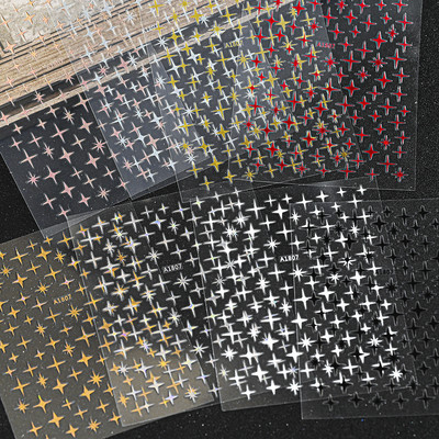 Komplekts 3D Stars Nails Art uzlīmes Zelta/Sudraba/Rožu zelta uzlīmes Pašlīmējošās Hologrāfiskās Lāzerzvaigznes uzlīmes Manikīra piederumi