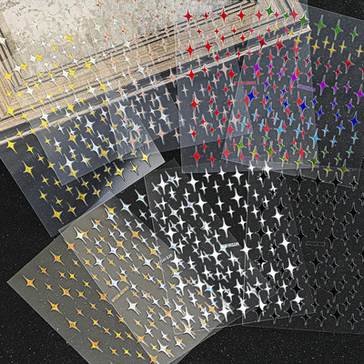 Komplekts 3D Stars Nails Art uzlīmes Zelta/Sudraba/Rožu zelta uzlīmes Pašlīmējošās Hologrāfiskās Lāzerzvaigznes uzlīmes Manikīra piederumi