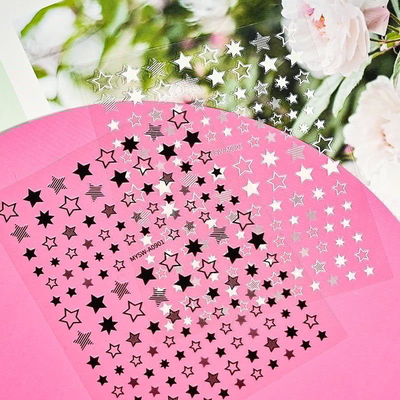 Komplekts 3D Stars Nails Art uzlīmes Zelta/Sudraba/Rožu zelta uzlīmes Pašlīmējošās Hologrāfiskās Lāzerzvaigznes uzlīmes Manikīra piederumi