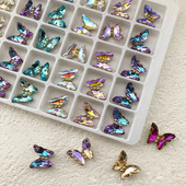 10Gb AB Crystal Butterfly Rhinestone 12X10mm Flatback mirdzošs dimanta nagu rotaslietas 3D Aurora Symphony Butterfly nagu mākslas piekariņi
