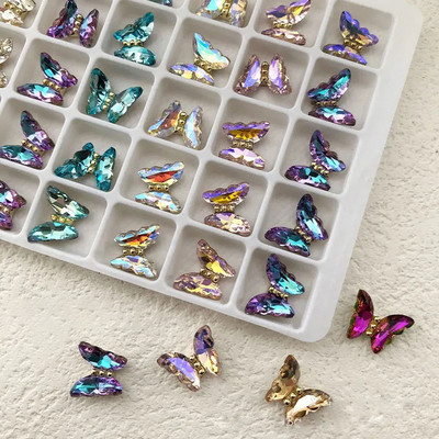 10 τμχ AB Crystal Butterfly Rhinestone 12X10mm Flatback Shining Diamond Nail Jewelry 3D Aurora Symphony Butterfly Nail Art Charms