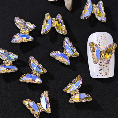 10Gb AB Crystal Butterfly Rhinestone 12X10mm Flatback mirdzošs dimanta nagu rotaslietas 3D Aurora Symphony Butterfly nagu mākslas piekariņi