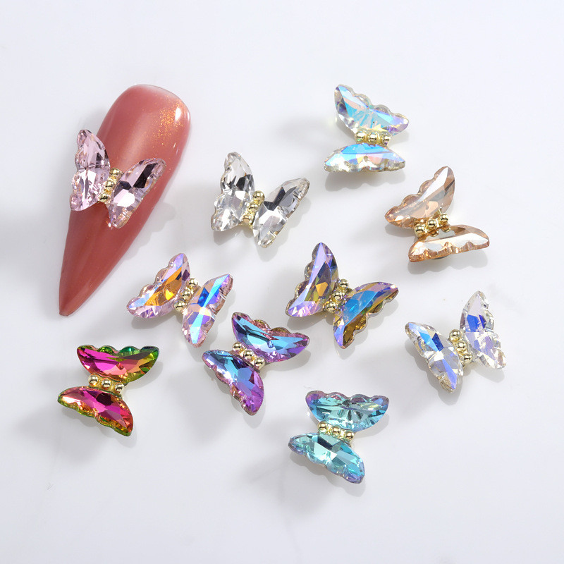 10Gb AB Crystal Butterfly Rhinestone 12X10mm Flatback mirdzošs dimanta nagu rotaslietas 3D Aurora Symphony Butterfly nagu mākslas piekariņi