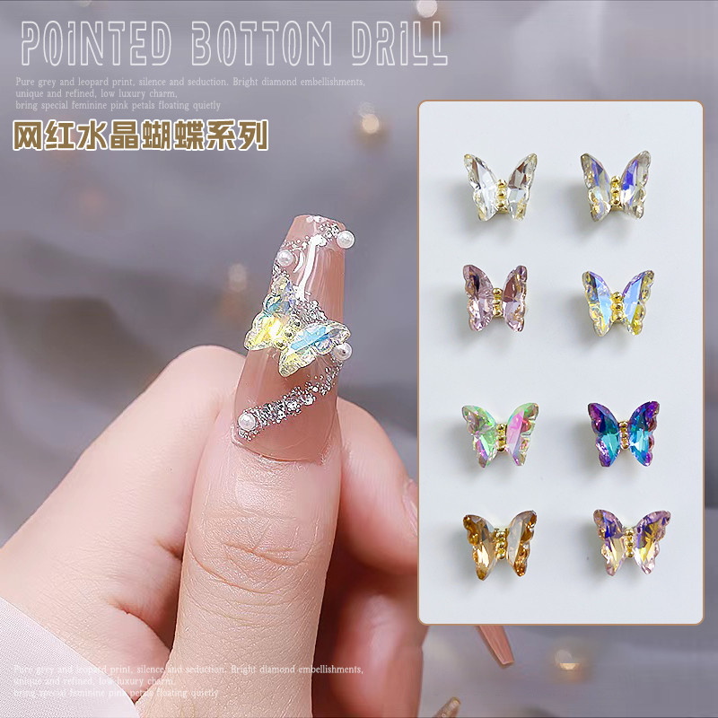 10Gb AB Crystal Butterfly Rhinestone 12X10mm Flatback mirdzošs dimanta nagu rotaslietas 3D Aurora Symphony Butterfly nagu mākslas piekariņi