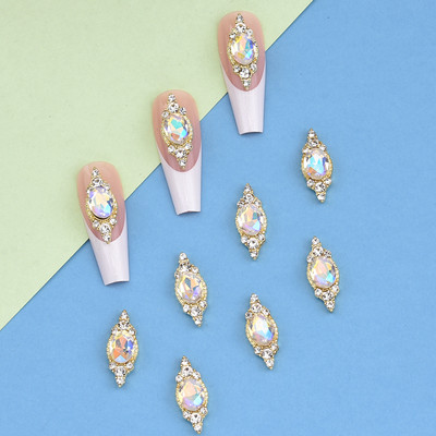 10 τμχ Crysal Big Gemstone Nail Charms Alloy 3D Διακόσμηση νυχιών Χρυσό κόσμημα Rhinestone για σχεδιαστή DIY Long Nail Art NJ23104-3