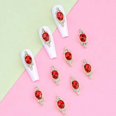 10 gab Crysal Big Gemstone Nagu piekariņi sakausējuma 3D nagu rotājumi Rhinestone zelta rotaslietas dizainers DIY Long Nail Art NJ23104-3