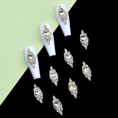 10 gab Crysal Big Gemstone Nagu piekariņi sakausējuma 3D nagu rotājumi Rhinestone zelta rotaslietas dizainers DIY Long Nail Art NJ23104-3