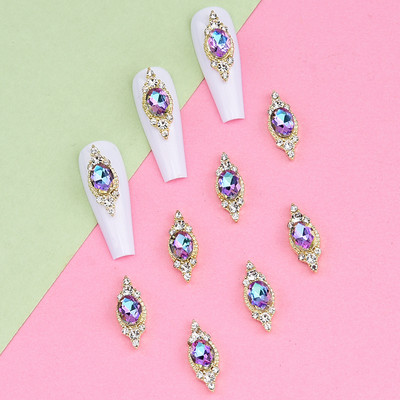 10 gab Crysal Big Gemstone Nagu piekariņi sakausējuma 3D nagu rotājumi Rhinestone zelta rotaslietas dizainers DIY Long Nail Art NJ23104-3