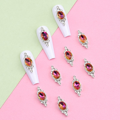 10 gab Crysal Big Gemstone Nagu piekariņi sakausējuma 3D nagu rotājumi Rhinestone zelta rotaslietas dizainers DIY Long Nail Art NJ23104-3