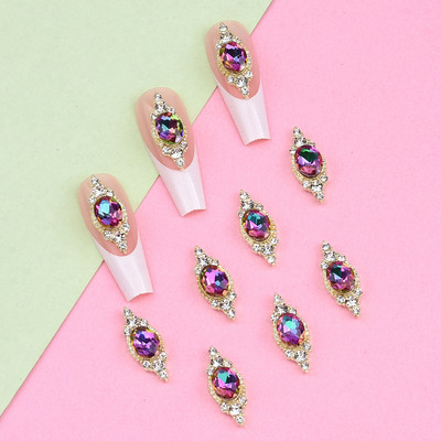 10 gab Crysal Big Gemstone Nagu piekariņi sakausējuma 3D nagu rotājumi Rhinestone zelta rotaslietas dizainers DIY Long Nail Art NJ23104-3