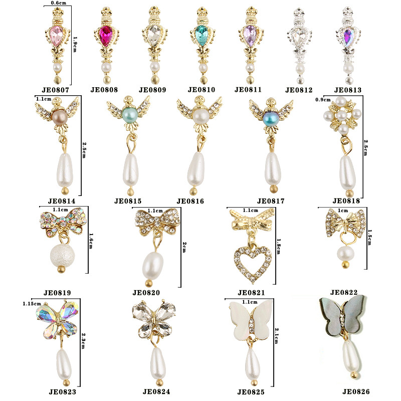 10 gab. Metāla karājas nagu mākslas piekariņi Mēness/Tauriņš/Bowknot Metāla cirkons Luksusa Rhinestone Nagu pīrsings Juvelierizstrādājumu kulonu dimanti
