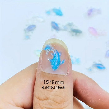 20 τμχ Τρισδιάστατη ρητίνη Kawaii Mixed Fish Nail Art Διακοσμήσεις καρτούν πάγος διάφανα στρας Γούρια νυχιών Αξεσουάρ Τύπος στα νύχια