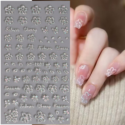 5D Glitter ανάγλυφο αυτοκόλλητο νυχιών Laser Simple Flower Daisy Butterfly Love Heart Sripe Lace Slider Ολογραφική διακόσμηση BE5D-T