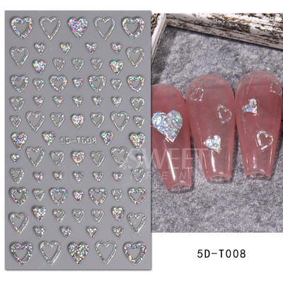 5D mirdzoša reljefa nagu uzlīme ar lāzeru, vienkāršs zieds margrietiņa tauriņš mīlestības sirds svītru mežģīņu slīdnis, hologrāfisks dekors BE5D-T