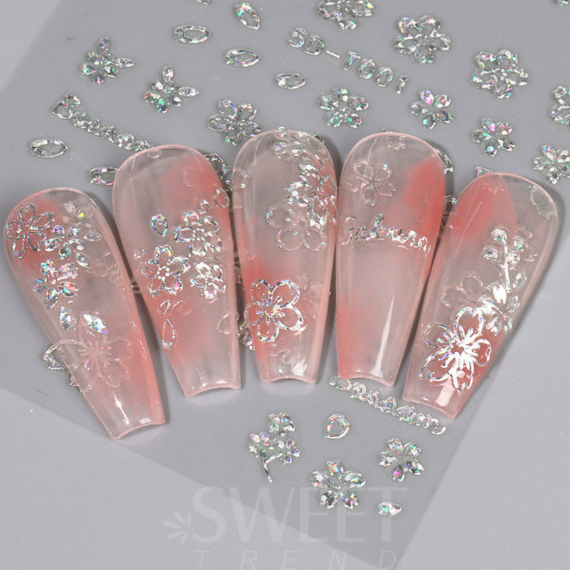 5D mirdzoša reljefa nagu uzlīme ar lāzeru, vienkāršs zieds margrietiņa tauriņš mīlestības sirds svītru mežģīņu slīdnis, hologrāfisks dekors BE5D-T