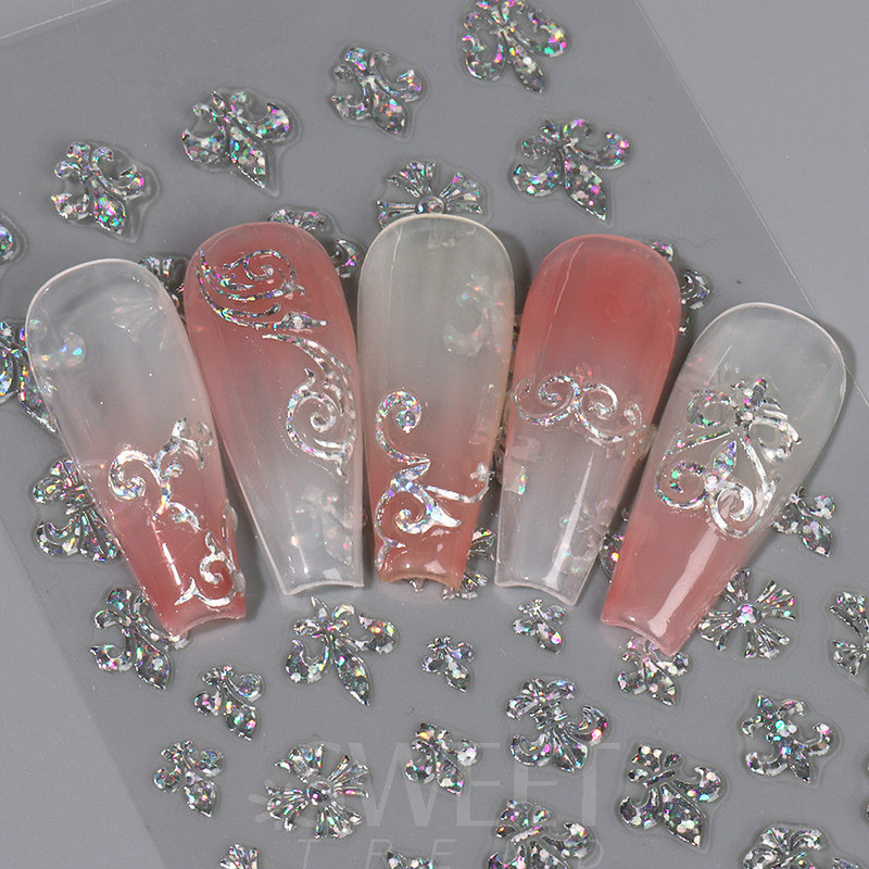 5D mirdzoša reljefa nagu uzlīme ar lāzeru, vienkāršs zieds margrietiņa tauriņš mīlestības sirds svītru mežģīņu slīdnis, hologrāfisks dekors BE5D-T