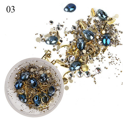 Jauktu 3D Rhinestones kastīte nagu mākslas rotājumiem, dzirkstoši kristāla dārgakmeņi nagu rotaslietas, kaviāra krelles, piekariņi, manikīra aksesuāri