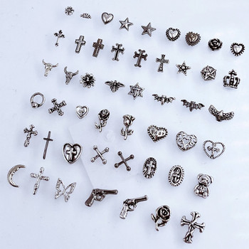 10 бр./Партида Корея Метална сплав Nail Art Части Vintage Cross Flower Heart Gun Moon Bear Bull Bat 3D Направи си сам Аксесоари Стикери Charms