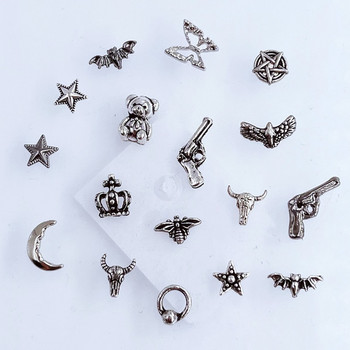 10 бр./Партида Корея Метална сплав Nail Art Части Vintage Cross Flower Heart Gun Moon Bear Bull Bat 3D Направи си сам Аксесоари Стикери Charms