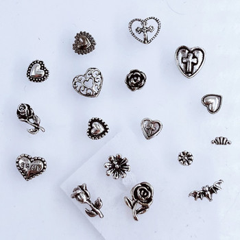 10 бр./Партида Корея Метална сплав Nail Art Части Vintage Cross Flower Heart Gun Moon Bear Bull Bat 3D Направи си сам Аксесоари Стикери Charms