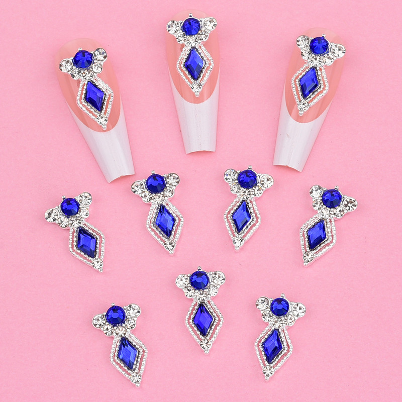 10gab Gari zelta/sudraba luksusa 3D nagu piekariņi kristāla Rhinestone rombs dzirkstoši nagu rotaslietas sievietēm nagu dekorēšana NJ23912-1