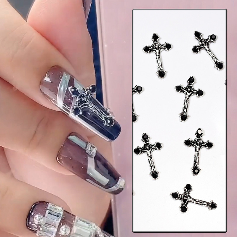 10kom Punk križ sa kamenčićima Dekoracija za nokte Luksuzni retro gotički dizajnerski privjesci za nokte Klasični križni dijelovi za nokte Manikura*