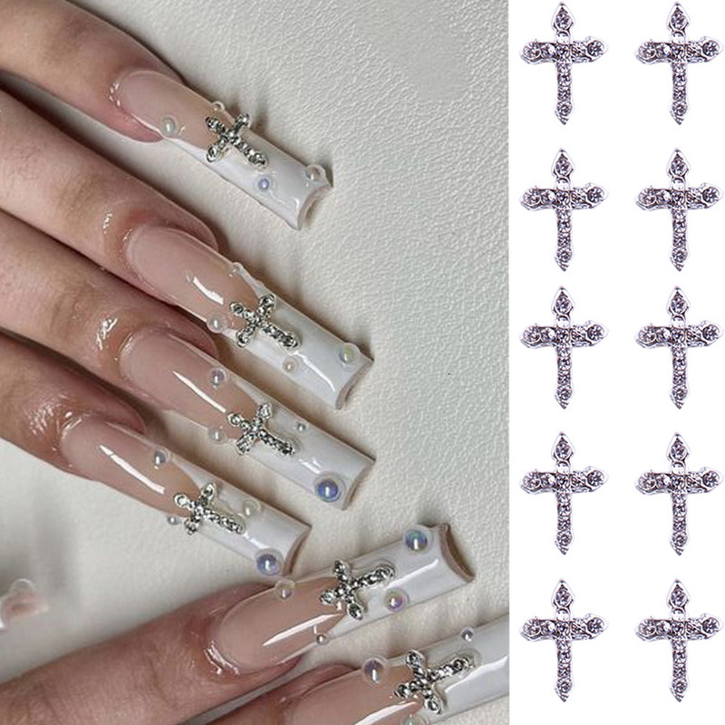 10kom Punk križ sa kamenčićima Dekoracija za nokte Luksuzni retro gotički dizajnerski privjesci za nokte Klasični križni dijelovi za nokte Manikura*
