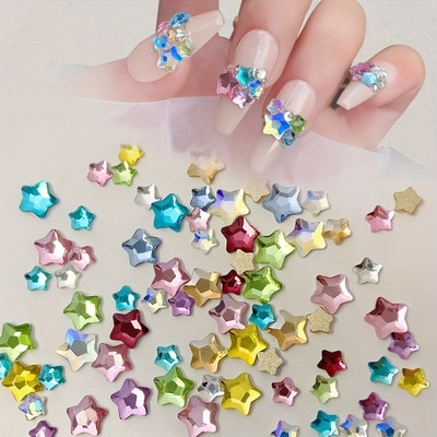 50 τμχ Colorful Little Star Flatback Rhinestones Crystal Nail Charms Set, Nail Art Jewelry For Nail Crafts DIY