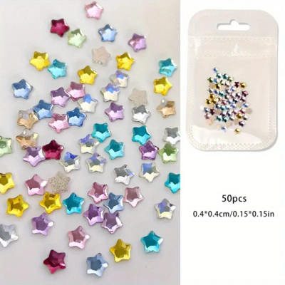 50 komada šarenih malih zvijezda s pljosnatim kamenčićima, set privjesaka za nokte, nakit za nokte za izradu noktiju DIY