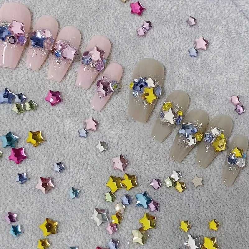 50 komada šarenih malih zvijezda s pljosnatim kamenčićima, set privjesaka za nokte, nakit za nokte za izradu noktiju DIY