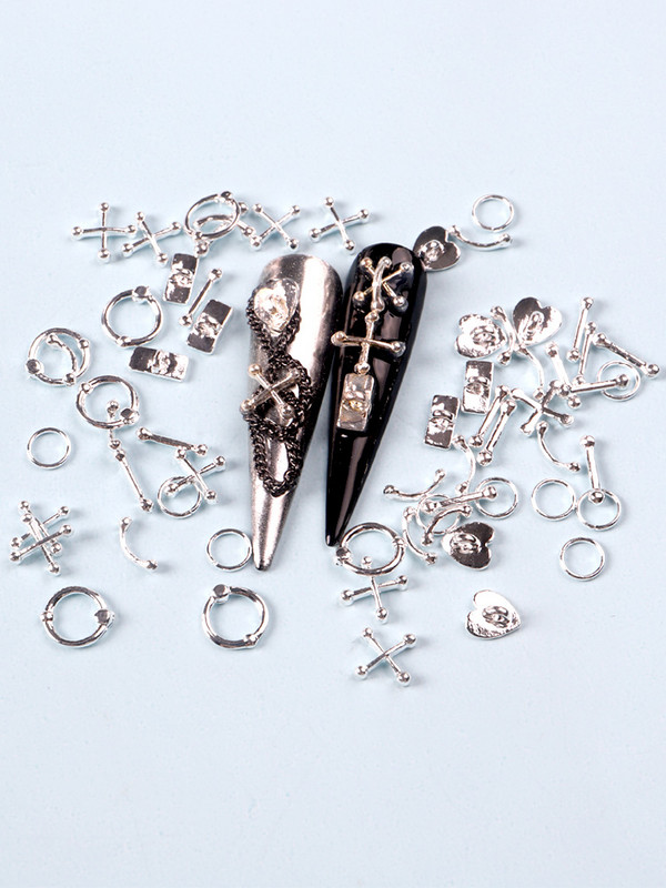 50 de bucăți amestecat 3D punk argintiu piese metalice accesoriu manichiură decorare unghii aliaj retro cerc unghii farmece artă