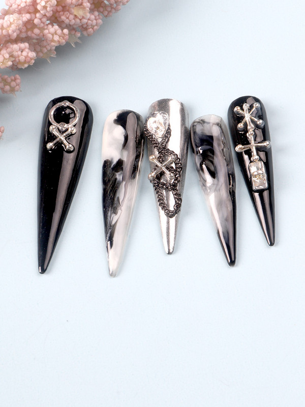 50 de bucăți amestecat 3D punk argintiu piese metalice accesoriu manichiură decorare unghii aliaj retro cerc unghii farmece artă