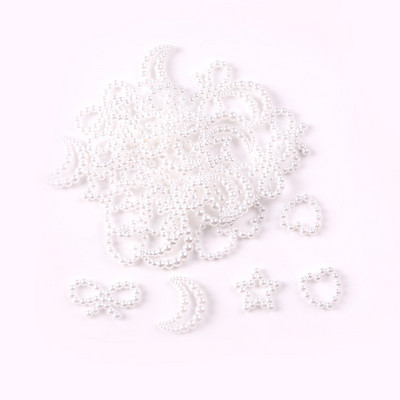40 gab Dobu sirds pērļu nagu mākslas piekariņi balti pērļu apaļi sirds zvaigzne vairāku formu 3D nagu dekorēšana DIY nagu aksesuāri