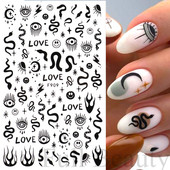 3D zmija Crne naljepnice za nokte Listovi Oči Plamen Klizači za nokte Zvjezdica Mjesec Dizajn Biljke Ruže Proljetno cvijeće Naljepnice Manikura Vrap