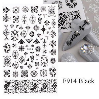 3D zmija Crne naljepnice za nokte Listovi Oči Plamen Klizači za nokte Zvjezdica Mjesec Dizajn Biljke Ruže Proljetno cvijeće Naljepnice Manikura Vrap
