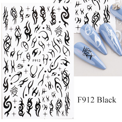 3D zmija Crne naljepnice za nokte Listovi Oči Plamen Klizači za nokte Zvjezdica Mjesec Dizajn Biljke Ruže Proljetno cvijeće Naljepnice Manikura Vrap