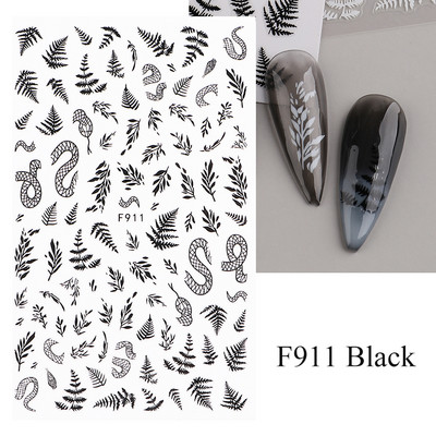 3D zmija Crne naljepnice za nokte Listovi Oči Plamen Klizači za nokte Zvjezdica Mjesec Dizajn Biljke Ruže Proljetno cvijeće Naljepnice Manikura Vrap
