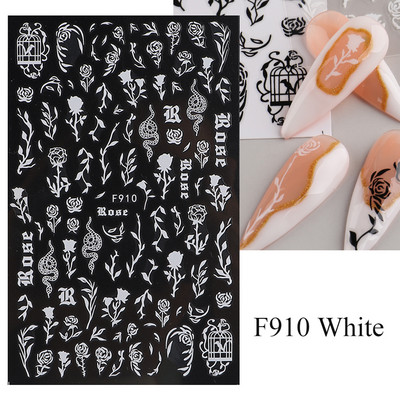 3D zmija Crne naljepnice za nokte Listovi Oči Plamen Klizači za nokte Zvjezdica Mjesec Dizajn Biljke Ruže Proljetno cvijeće Naljepnice Manikura Vrap