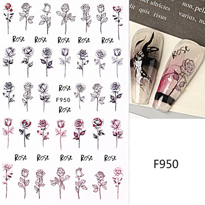 3D zmija Crne naljepnice za nokte Listovi Oči Plamen Klizači za nokte Zvjezdica Mjesec Dizajn Biljke Ruže Proljetno cvijeće Naljepnice Manikura Vrap