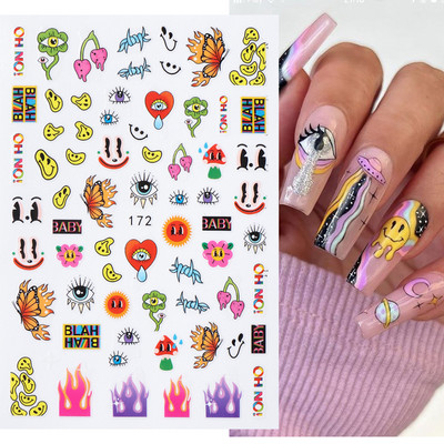 3D zmija Crne naljepnice za nokte Listovi Oči Plamen Klizači za nokte Zvjezdica Mjesec Dizajn Biljke Ruže Proljetno cvijeće Naljepnice Manikura Vrap